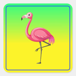 Adesivo Quadrado Flamingo Rosa em Estilo Cartoon