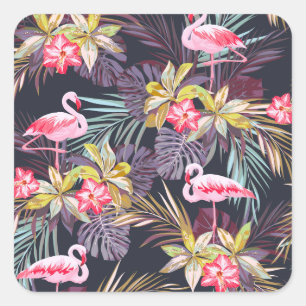 Adesivo Quadrado Flamingo Tropical: Padrão sem costura de verão