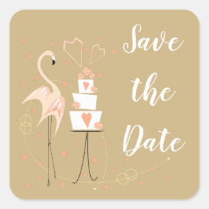 Adesivo Quadrado Flamingo Wedding Salvar o texto do lado da data qu