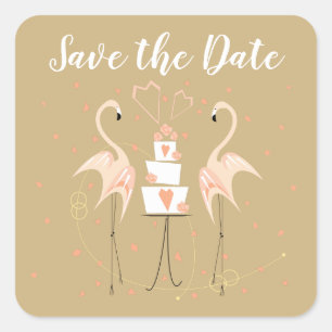 Adesivo Quadrado Flamingo Wedding Save the Date Square Stic