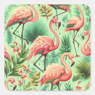 Adesivo Quadrado Flamingos Cor-de-Rosa Cinza Vintage