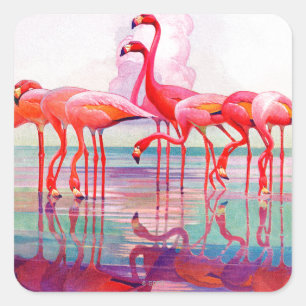 Adesivo Quadrado Flamingos cor-de-rosa por Francis Lee Jacques