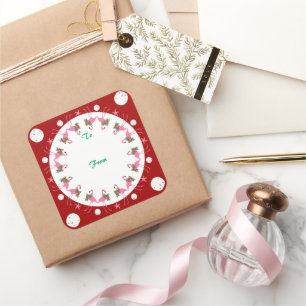 Adesivo Quadrado Flamingos Red Beach Christmas Para A Rótulo Gift