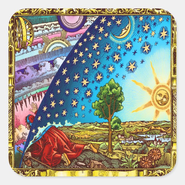 Adesivo Quadrado Flammarion Woodcut Flat Earth Design 2017 (Frente)