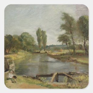 Adesivo Quadrado Flatford Lock, 1810-11 (óleo no papel na canvas)