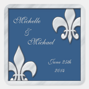 Adesivo Quadrado Fleur de Lis Casamento Silver e Blue Stickers