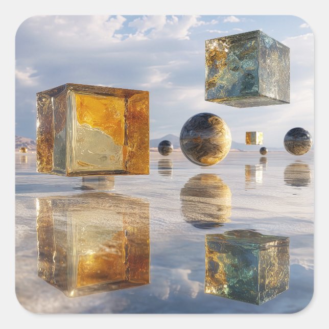 Adesivo Quadrado Floating Geometric Marvels Over Water (Frente)