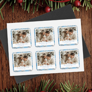 Adesivo Quadrado Floco de neve azul-bonito Natal