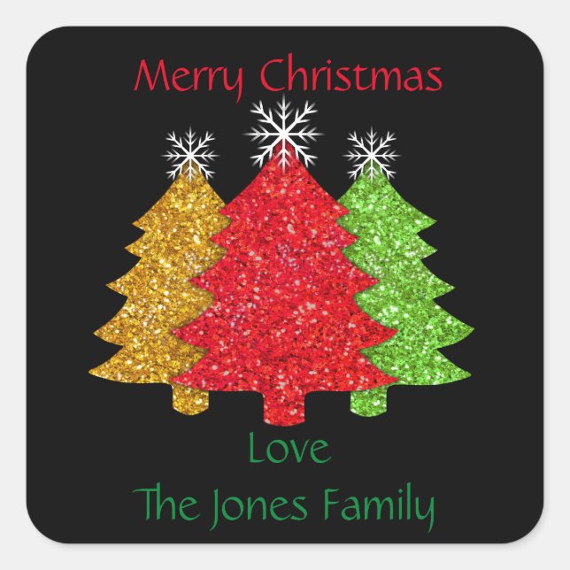 Adesivo Quadrado Floco de neve de árvore de Natal, verde-de-ouro es (Frente)