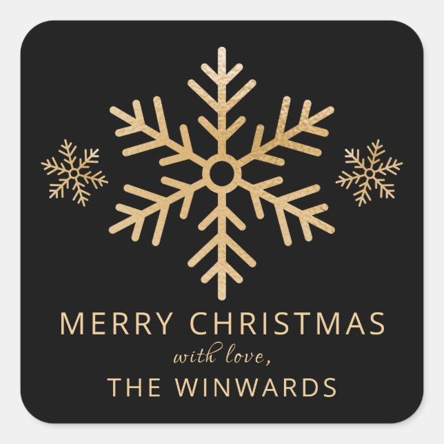 Adesivo Quadrado Floco de neve de Natal preto e dourado (Frente)