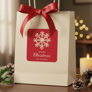 Adesivo Quadrado Floco de Neve Dourado Falso Vermelho Natal Persona