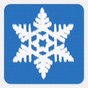 Adesivo Quadrado Floco de neve Ikat - Azul de cobalto e branco