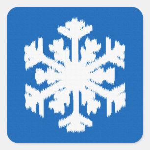 Adesivo Quadrado Floco de neve Ikat - Azul de cobalto e branco