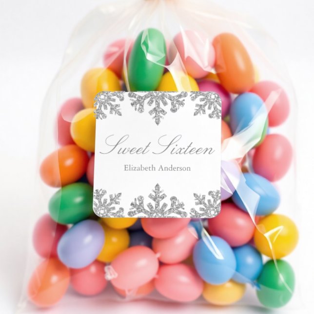 Adesivo Quadrado Floco de neve prateado Winter Sweet 16 (Criador carregado)