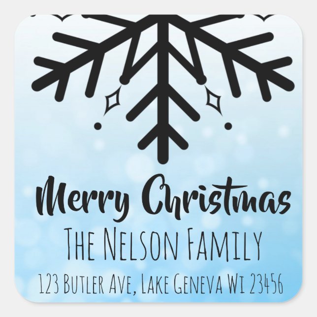 Adesivo Quadrado Floco de neve preto e azul Floco de neve personali (Frente)