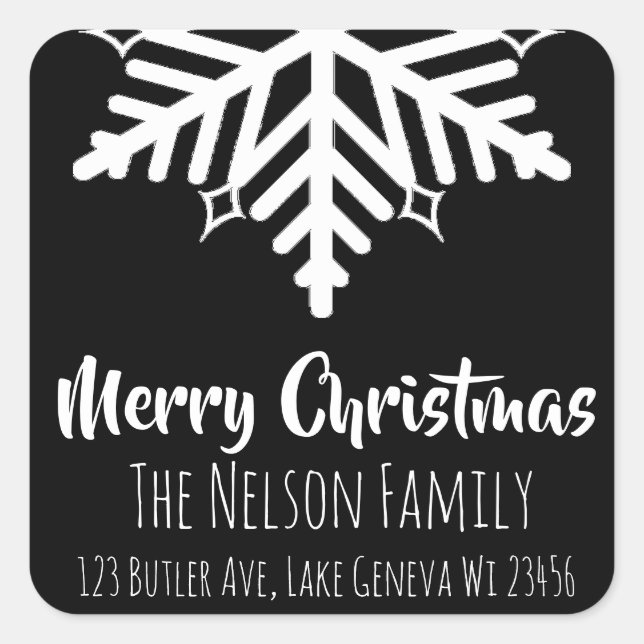 Adesivo Quadrado Floco de Neve Preto e Branco Floco de Natal Person (Frente)