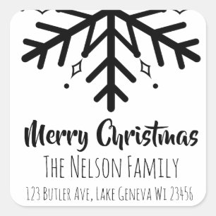 Adesivo Quadrado Floco de neve preto e branco Natal personalizado