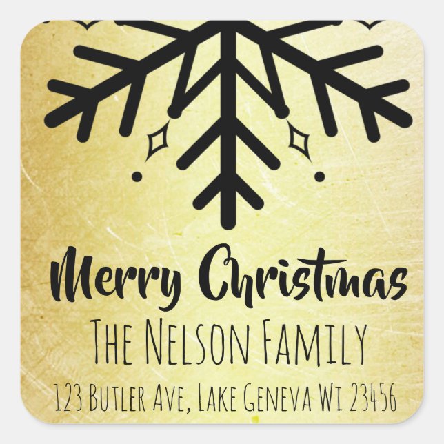 Adesivo Quadrado Floco de neve preto e Dourado Floco de neve Person (Frente)