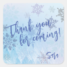 Adesivo Quadrado Floco de Neve Reluzente Inverno Obrigado por Vir
