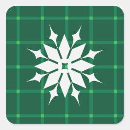 Adesivo Quadrado Floco de neve xadrez verde-escura Férias de invern