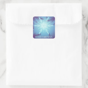 Adesivo Quadrado Flocos de estrelas de neve com brilho azul