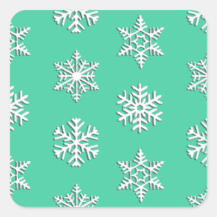 Adesivo Quadrado Flocos de neve brancos 3d, fundo personalizável