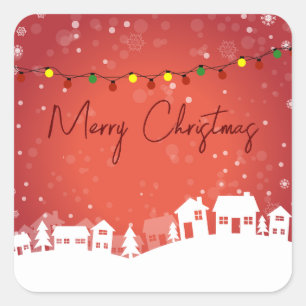Adesivo Quadrado Flocos de neve cobriam as Casas de Natal
