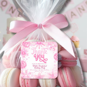 Adesivo Quadrado Flocos de neve cor-de-rosa, Winter Onederland Obri