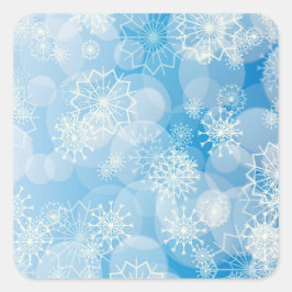 Adesivo Quadrado Flocos de neve de Natal em um fundo azul