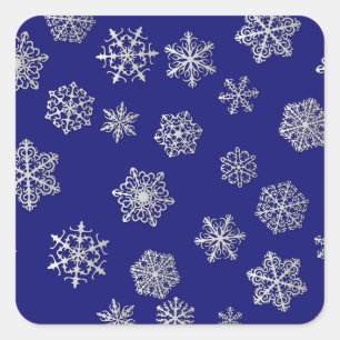Adesivo Quadrado Flocos de neve de prata sobre fundo azul escuro
