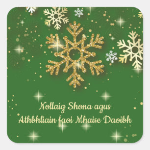 Adesivo Quadrado Flocos de neve Dourados no Natal gaélico irlandê