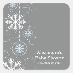 Adesivo Quadrado Flocos de neve elegantes azuis & quadrado cinzento