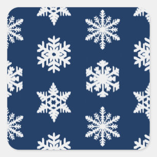 Adesivo Quadrado Flocos de Neve Ikat - Branco e Azul-Marinho Escuro
