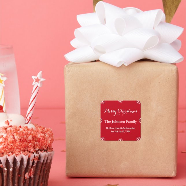 Adesivo Quadrado Flocos de neve vermelho-branco do Natal Elegante (Festa)