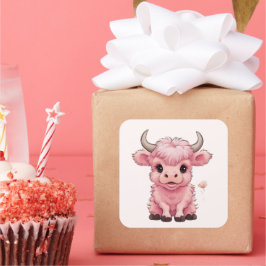 Adesivo Quadrado Floffy Pink Highlands - Vaca Escocesa