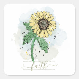 Adesivo Quadrado Flor Amarelo de Aquarela