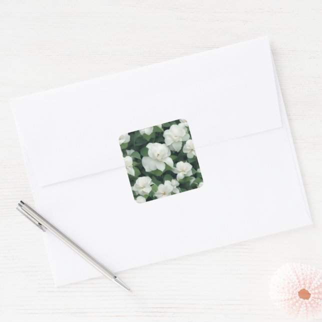 Adesivo Quadrado Flor branco botânico verde-elegante (Envelope)