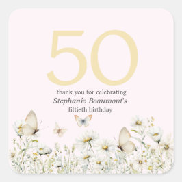 Adesivo Quadrado Flor Branco da Mulher Simples 50º Aniversário