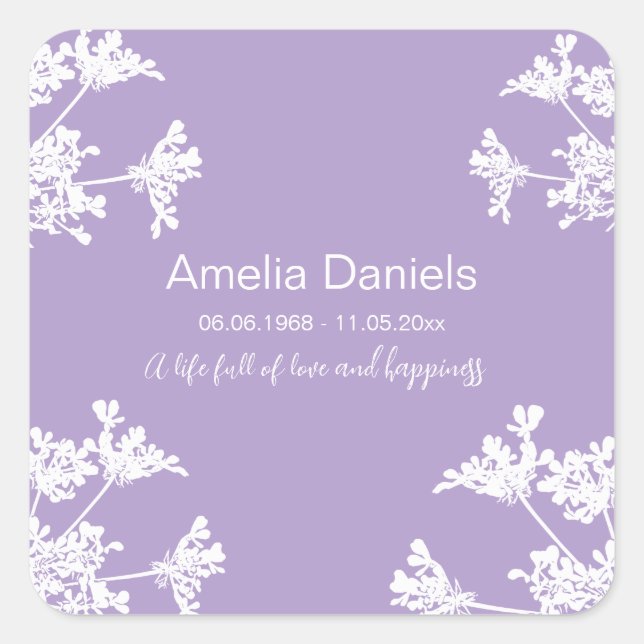 Adesivo Quadrado Flor Branco Em Memória (Frente)