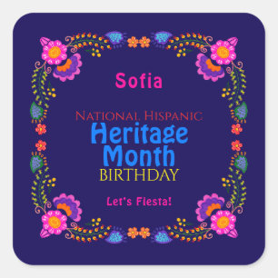 Adesivo Quadrado Flor Colorida de Aniversário da Herança Hispânica