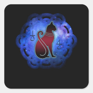 Adesivo Quadrado Flor Cósmica Da Vida Da Magia Gato Egípcia