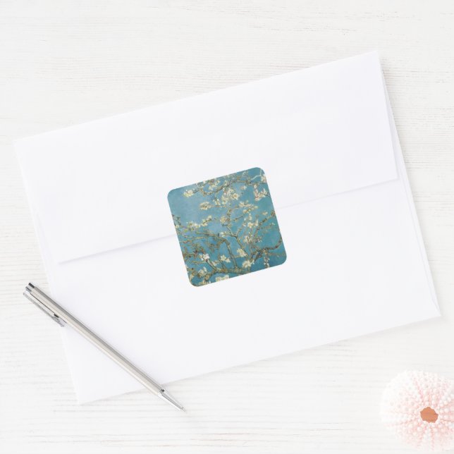 Adesivo Quadrado Flor de amêndoa de Vincent van Gogh (1890) (Envelope)