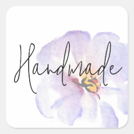 Adesivo Quadrado Flor de Aquarela Azul Lavanda Delicada Feita à Mão