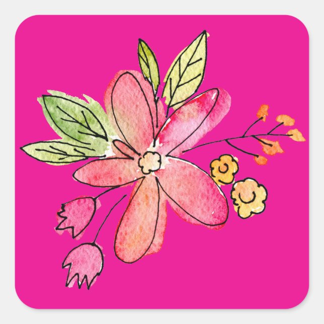 Adesivo Quadrado Flor De Aquarela No Rosa Neoplásico (Frente)