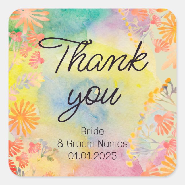 Adesivo Quadrado Flor de Campo em Aquarela Psicodélica  (Frente)