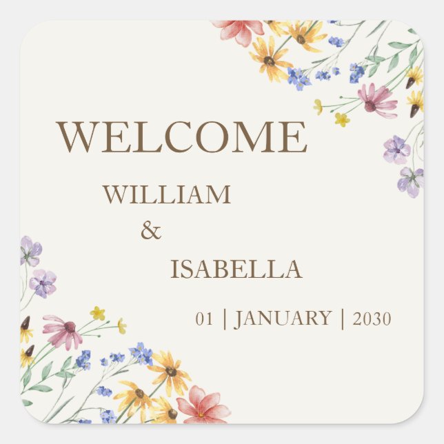 Adesivo Quadrado Flor de Campo Pastel Bege (Frente)