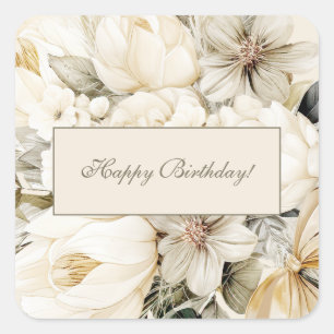 Adesivo Quadrado Flor de Creme de Baunilha Aniversário Personalizad