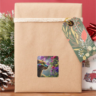 Adesivo Quadrado Flor de fantasia bonito Nome e endereço do gato