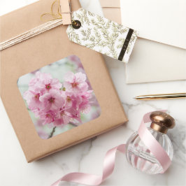 Adesivo Quadrado Flor de Flor de Cereja Rosa, Fotografia no Japão