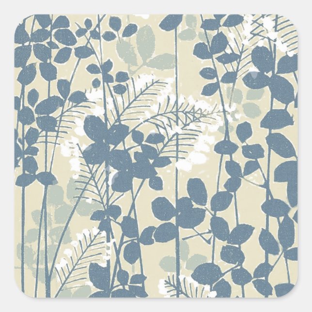 Adesivo Quadrado Flor de Folha Azul Asiático (Frente)